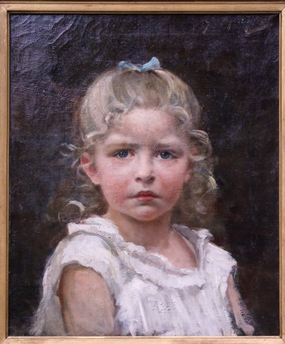 Portrait d'une enfant blonde au ruban bleu, peint par Gaston Marquet - Tableaux et dessins Style 