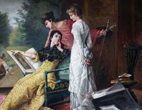 Tableaux et dessins Tableaux XIXe siècle - Scène d'atelier - Femmes dans un atelier de peinture