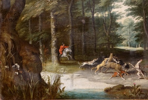Chasse aux cerfs par Pieter Snayers (1592 - 1666-7) - Flandres XVIIe - Antiquités Philippe Glédel