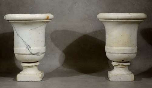 Objet de décoration Cassolettes, coupe et vase - Paire de vases en marbre de Carrare d'époque Empire