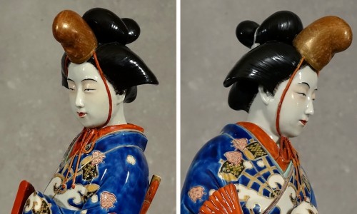 Samouraï ou Onna-Bugeisha en porcelaine japonaise d'époque Meiji - 