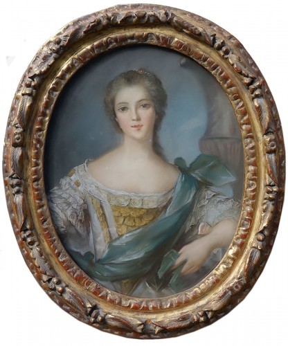 Portrait d'une jeune femme - Pastel et son cadre XVIIIe