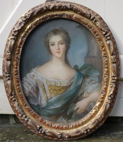 Portrait d'une jeune femme - Pastel et son cadre XVIIIe - Tableaux et dessins Style 