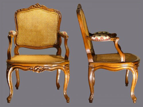 Paire de fauteuils cannés d'époque Louis XV estampillés J.B. CRESSON - Sièges Style Louis XV