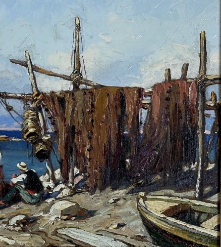 Bord de L’étang de Berre, Les Filets - Gustave Vidal, (1895-1966) - Sérignan Antiquités