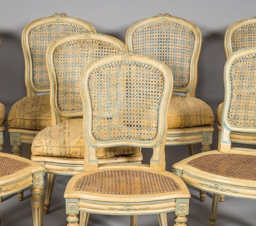 Suite de huit chaises cannées d'époque Louis XV - Sièges Style Louis XV