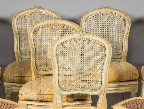 Suite de huit chaises cannées d'époque Louis XV - Louis XV