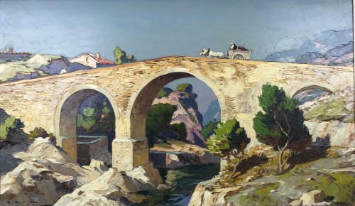 Gustave VIDAL (1895-1966) - Le vieux pont Romain - Tableaux et dessins Style Art Déco