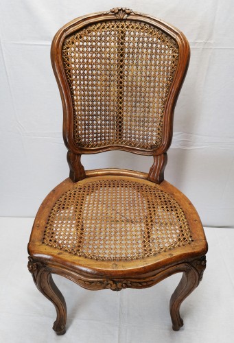 Suite de quatre chaises à fonds de canne d'époque Louis XV, vers 1750 - Sérignan Antiquités