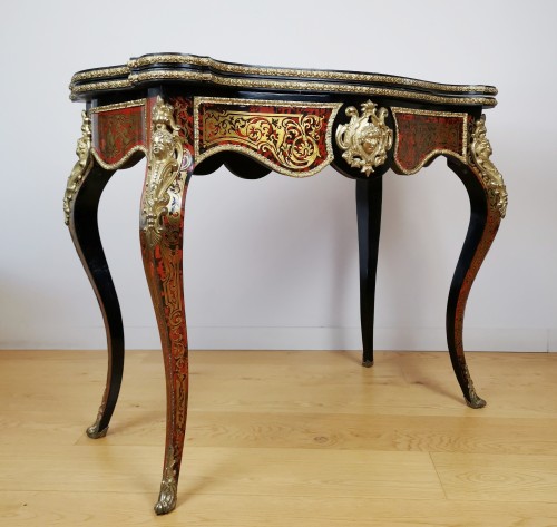 Table-console de jeu d'époque Napoléon III en marqueterie Boulle - Mobilier Style Napoléon III