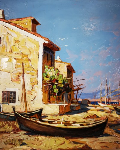 Gustave Vidal (1895-1966) - Maison de pêcheurs étang de Biguglia Corse. - Sérignan Antiquités