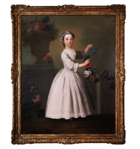La jeune fille à la guirlande de fleurs - École française fin XVIIIe siècle