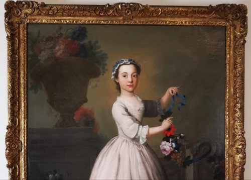 La jeune fille à la guirlande de fleurs - École française fin XVIIIe siècle - Tableaux et dessins Style Louis XV