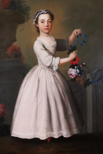 La jeune fille à la guirlande de fleurs - École française fin XVIIIe siècle - Sérignan Antiquités
