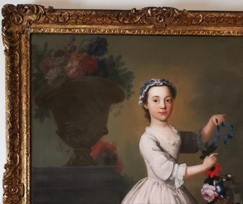 XVIIIe siècle - La jeune fille à la guirlande de fleurs - École française fin XVIIIe siècle