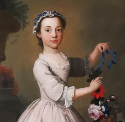 La jeune fille à la guirlande de fleurs - École française fin XVIIIe siècle - Louis XV