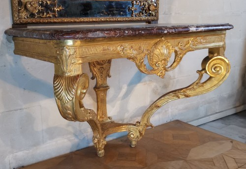 Console en bois de chêne sculpté et doré d’époque Régence vers 1715 - 1720 - Mobilier Style Régence