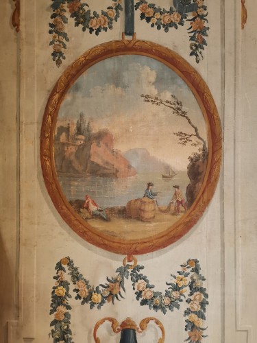 Paire de toiles peintes néoclassiques de boiserie vers 1800 - Directoire