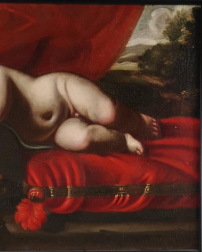Putto endormi à la vanité, atelier de Luigi Miradori dit « Le Genovesino ». - Louis XIV