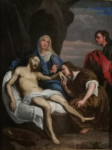 La Déploration du Christ, Ecole française sur cuivre du XVIIe siècle - Tableaux et dessins Style Louis XIII