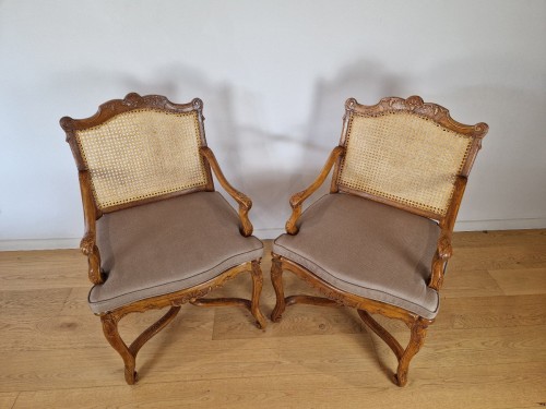 Suite de quatre fauteuils cannés d’époque Régence, vers 1715 - Régence