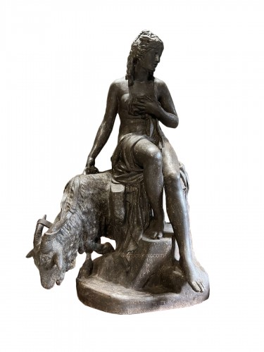 Nymphe et la chèvre Amalthée, statue en fonte de fer du Val d'Oosne XIXe