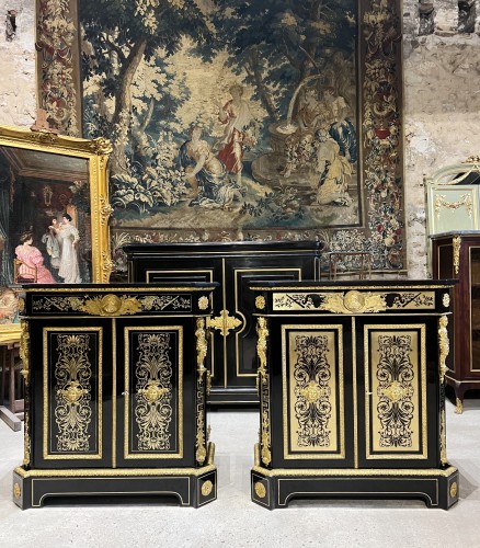 Paire de meubles d'appui en marqueterie Boulle signés Alphonse Giroux et Befort - Mobilier Style Napoléon III