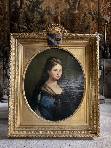 Portrait Madame de Buissierres Comtesse de Sugny - Etienne François Haro ( 1827-1897) - Tableaux et dessins Style Napoléon III