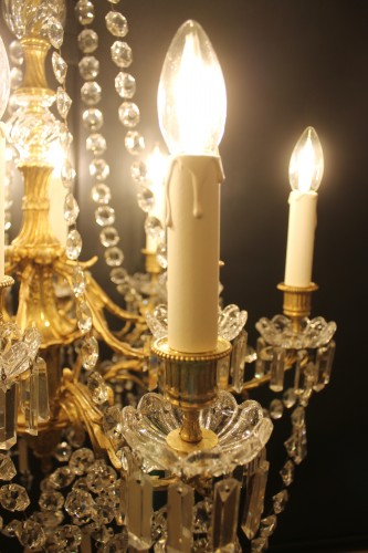 Lustre en bronze doré et cristal à douze feux, époque Napoléon III - Antiquités Thierry Martin