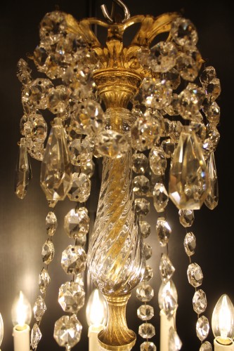 XIXe siècle - Lustre en bronze doré et cristal à douze feux, époque Napoléon III
