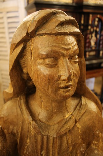 Antiquités - Importante Vierge en chêne du XVIIe siècle