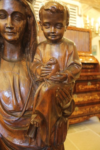 Antiquités - Grande Vierge à l'enfant à l'oiseau du XIXe siècle