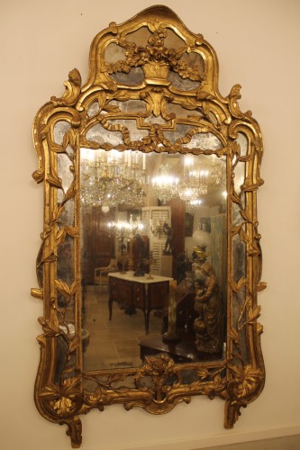 Grand miroir provencal à parecloses, époque Louis XV - Miroirs, Trumeaux Style Louis XV