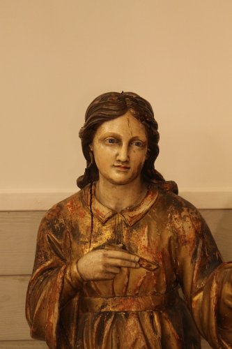 Art sacré, objets religieux  - Sainte Philomène, grande sculpture en bois doré et polychromé, époque XIXe siècle