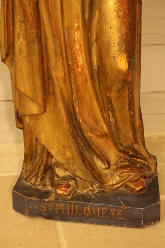 Sainte Philomène, grande sculpture en bois doré et polychromé, époque XIXe siècle - Antiquités Thierry Martin