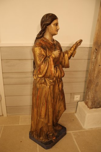 XIXe siècle - Sainte Philomène, grande sculpture en bois doré et polychromé, époque XIXe siècle