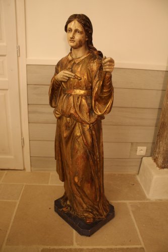 Sainte Philomène, grande sculpture en bois doré et polychromé, époque XIXe siècle - Restauration - Charles X