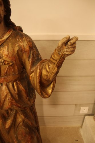 Restauration - Charles X - Sainte Philomène, grande sculpture en bois doré et polychromé, époque XIXe siècle