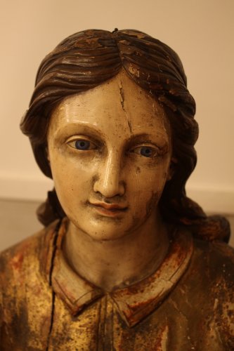 Antiquités - Sainte Philomène, grande sculpture en bois doré et polychromé, époque XIXe siècle