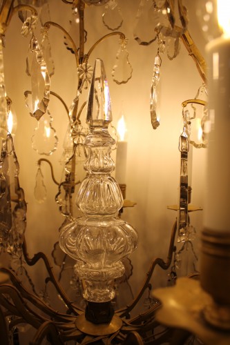 Lustre cage en bronze et cristal, fin du XIXe siècle - Luminaires Style 