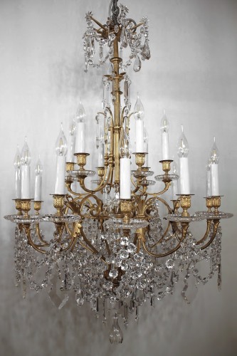 Lustre en bronze et cristal de Baccarat à 18 Lumières, fin XIXe siècle