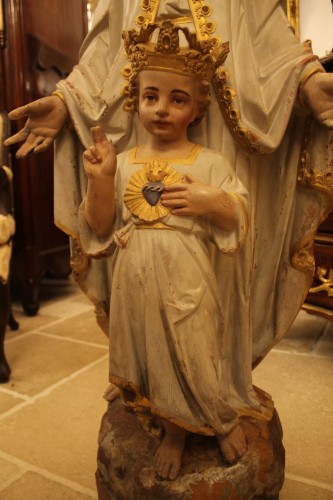 Art sacré, objets religieux  - Importante Vierge à l'Enfant en terre cuite, époque XIXe Siècle