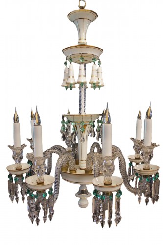 Baccarat – Lustre à 8 lumières en cristal et opaline, fin du XIXe siècle