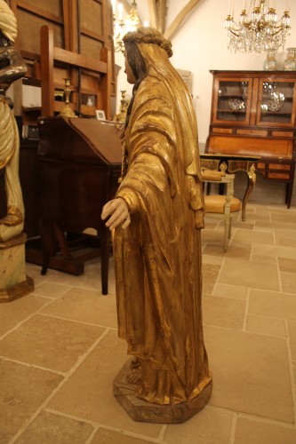 XIXe siècle - Sainte Rose - Importante sculpture en bois doré et polychromé, XIXe siècle