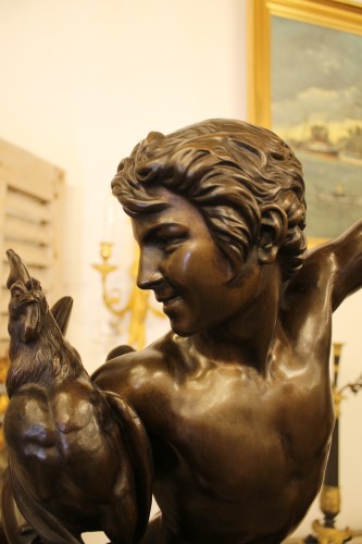 Antiquités - Le Vainqueur au combat de coq - Très grand bronze d' Alexandre FALGUIERE (1831-1900)