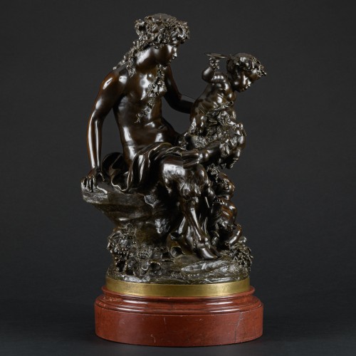 Faunesse avec enfant et Bacchus, groupe en bronze fin 19e signé Clodion - Apollo Art & Antiques