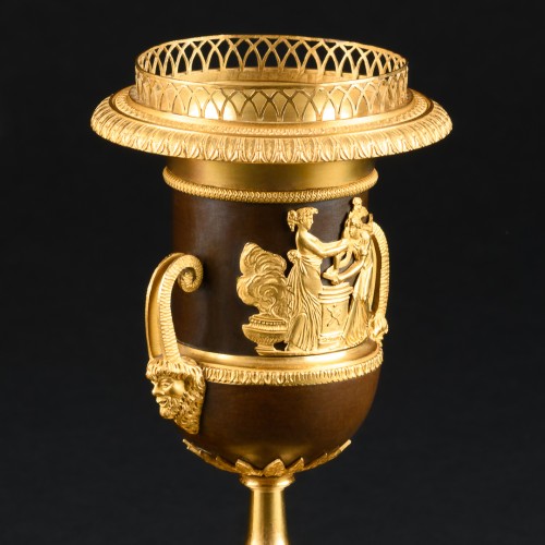 Paire de vases Empire en bronze doré et patiné - Apollo Art & Antiques