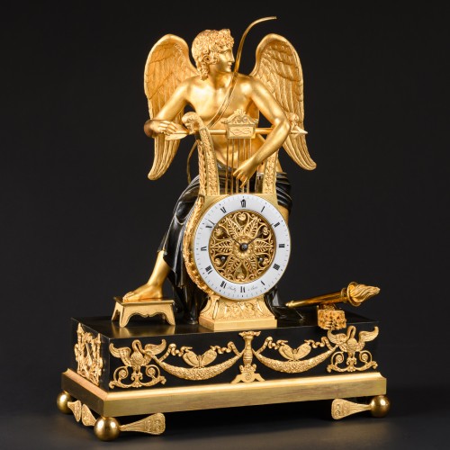 XIXe siècle - Pendule Empire “Eros penché sur sa Lyre”, cadran signé Bailly à Paris