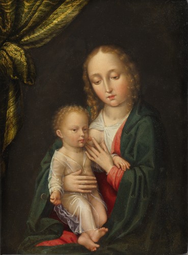 Vierge à l’Enfant (Maria Lactans) – École flamande vers 1560, suiveur de Gérard David - Tableaux et dessins Style 