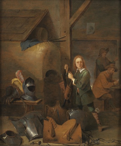 Le Page dans la salle de garde. Atelier de David Teniers le Jeune (1610 – 1690) - Tableaux et dessins Style 